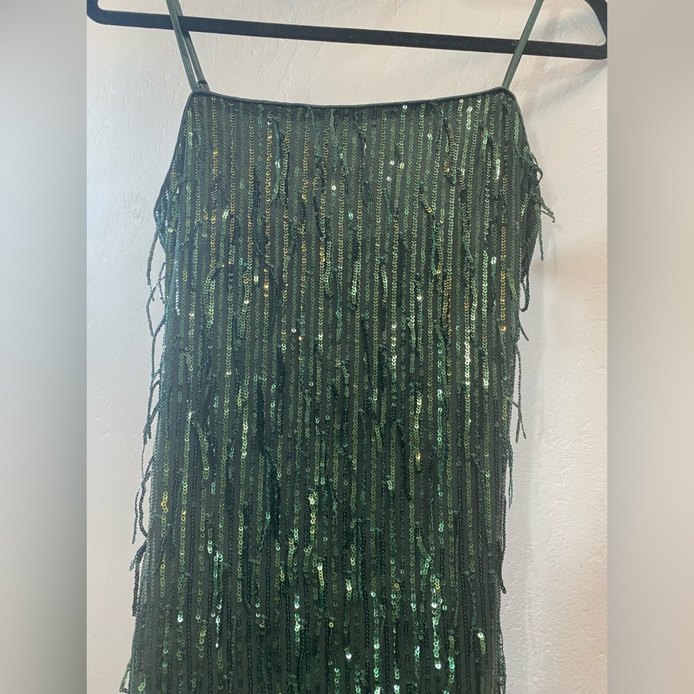 Green Sequin Fringe Mini Dress